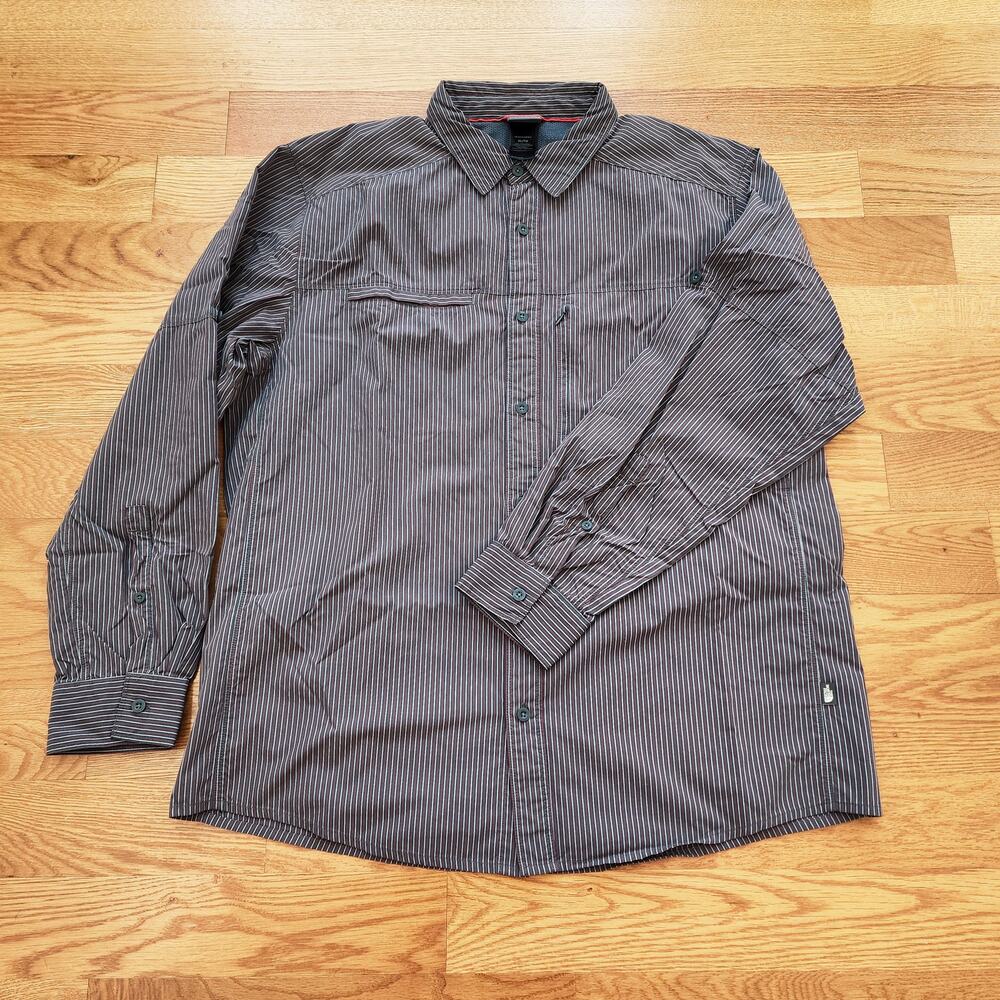 The North Face Striped Button Down XL Brown Grey Black w/ Vents & Pockets